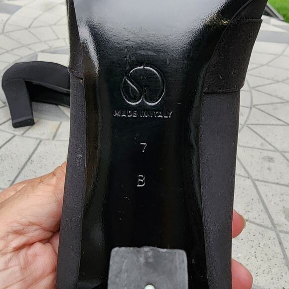 St. John Black Fabric Square Crystal Accent Italian Pumps 7 - Picture 6 of 8